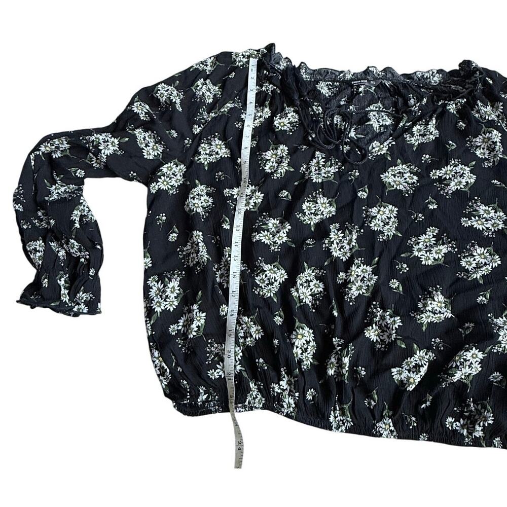 Womens Plus Size Blouse Tassel Tie Neck Lanter Sleeve Daisy print Size 2XL - Picture 11 of 14